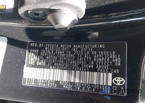 2014 Toyota Corolla S Plus из США, поврежденный, VIN 5YFBURHE4EP068641